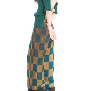 Uma Wang Silk Wideleg Trousers / Pants size S. NWOT Color" Green & Gold check